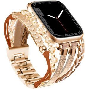 NEW Khaki/Gold Leather Boho Apple iwatch Band